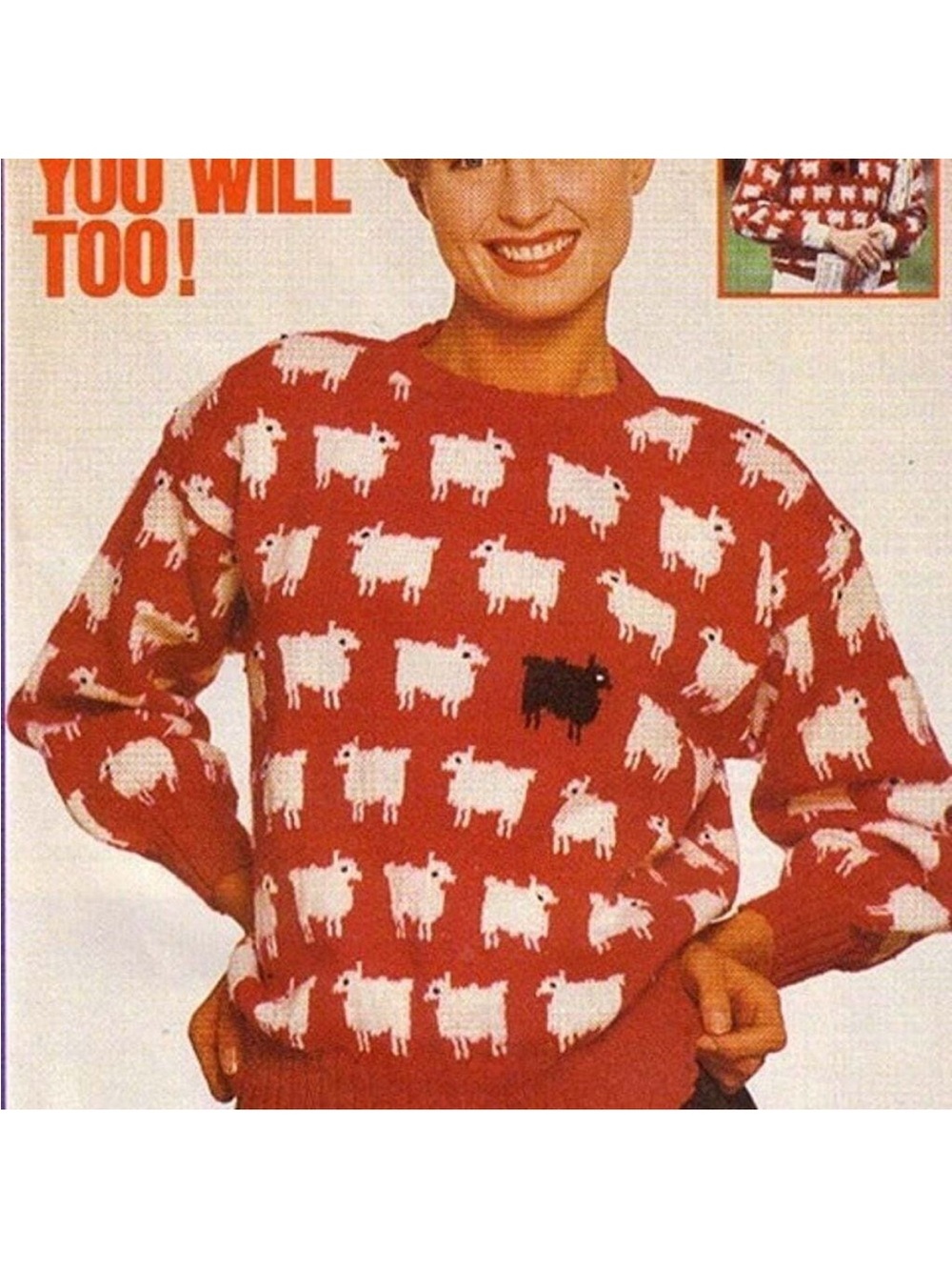 Red Sheep Pattern Crewneck Sweater - Women's